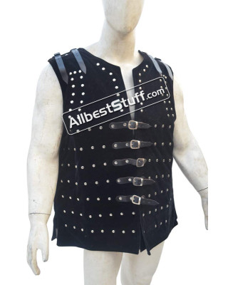 Handmade Mild steel plate Brigandine Sleeveless armour Black Color Velvet